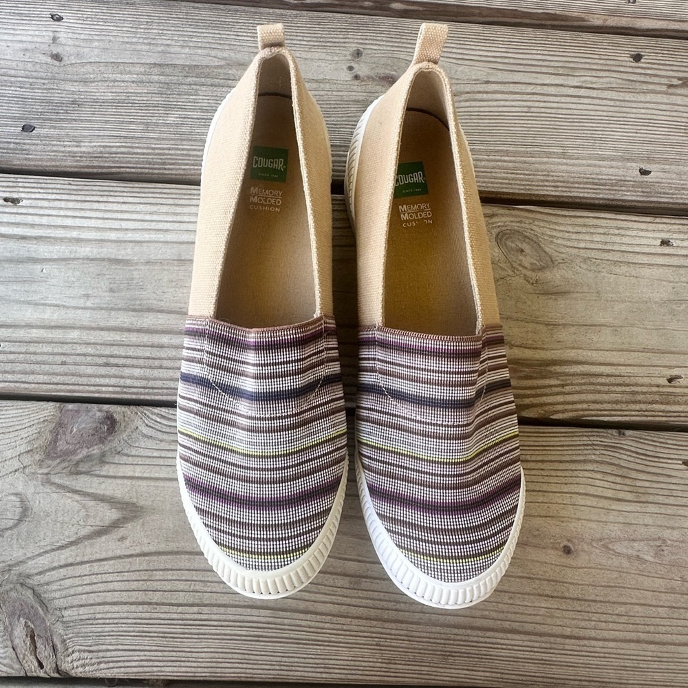 Cougar Striped Slip-On Sneakers - Tan and Brown Canvas